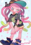  1girl absurdres bracelet clownfish colored_eyelashes green_eyes green_hair harmony&#039;s_clownfish_(splatoon) harmony_(splatoon) hat highres iguana1525881 jewelry multicolored_eyes multicolored_hair pink_hair purple_eyes shirt skirt splatoon_(series) splatoon_1 splatoon_3 tentacle_hair two-tone_hair yellow_skirt 