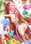  abstract android animal ass bare_shoulders cable ferret flower hair_ornament long_hair lying megurine_luka pink_eyes pink_hair solo thighhighs utu vocaloid water 