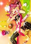  banana breasts food fruit hamburger mcdonald's orange_eyes original pink_hair redjuice small_breasts solo strawberry thighhighs whipped_cream 