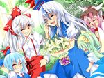  bad_id bad_pixiv_id birthday blue_hair bow chalkboard cirno daiyousei flower fujiwara_no_mokou green_hair hair_bow hair_ribbon hat kamishirasawa_keine kotomuke_fuurin multiple_girls mystia_lorelei pink_hair red_eyes ribbon short_hair silver_hair tears touhou wings 