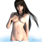  3d bad_id bad_pixiv_id blue_eyes breasts brown_hair highres hinemaru large_breasts lips long_hair nipples nude original partially_visible_vulva solo turtle water wet 