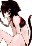  animal_ears black_hair cat_ears cat_tail chain collar leash original red_eyes short_hair solo sports_bra tail tima 