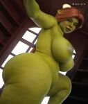  3d_(artwork) absurd_res apone3d areola belly big_breasts big_butt breasts butt crown digital_media_(artwork) dreamworks fat_rolls female freckles green_body hair hi_res huge_breasts huge_butt humanoid lips low-angle_view nipples not_furry nude ogre overweight overweight_female princess_fiona raised_leg red_hair shrek_(series) side_view solo thick_thighs tiara wide_hips 