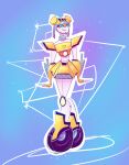  1girl alien armor autobot blue_eyes breasts candywafercutie curvy highres humanoid_robot lickety_split medium_breasts orange_skirt robot shoulder_armor skirt solo thighs transformers transformers_animated 