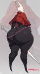  anthro arthropod big_butt bubble_butt butt cloak clothing curvaceous curvy_figure female hi_res hollow_knight hornet_(hollow_knight) huge_butt mask probablynoon rear_view red_cloak solo tall team_cherry thick_thighs video_games voluptuous weapon wide_hips 