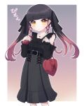  1girl bag bangs beatmania beatmania_iidx belt belt_buckle black_belt black_hair black_ribbon black_shirt black_skirt black_sleeves breasts buckle cellphone center_frills character_request collared_shirt commentary_request detached_sleeves frills hair_ribbon handbag heart-shaped_bag high-waist_skirt highres holding holding_phone long_hair long_sleeves looking_at_viewer multicolored_hair parted_lips phone pink_hair puffy_long_sleeves puffy_sleeves rensei ribbon shirt skirt sleeveless sleeveless_shirt sleeves_past_wrists small_breasts solo standing translation_request twintails two-tone_hair very_long_hair yellow_eyes 