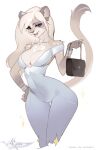  anthro bracelet breasts cleavage clothed clothing curvaceous curvy_figure felid female hi_res jasmin_(a1rheart) jewelry jumpsuit kardie lion looking_at_viewer makeup mammal pantherine purse solo tail_tuft tuft voluptuous 