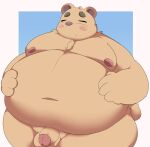  2022 anthro balls belly big_belly blush brown_body genitals hi_res humanoid_genitalia humanoid_hands humanoid_penis inigo_(kusosensei) kemono kusosensei male mammal moobs navel nipples obese obese_male overweight overweight_male penis solo ursid 