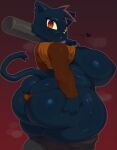  &lt;3 2022 anthro areola baseball_bat bat_(object) berseepon09 big_breasts big_butt bottomwear bottomwear_down breasts butt clothed clothing domestic_cat ellipsis felid feline felis female hi_res huge_breasts huge_butt looking_at_viewer looking_back looking_back_at_viewer mae_borowski mammal night_in_the_woods nipples pants pants_down partially_clothed shirt solo thick_thighs thong topwear underwear video_games whiskers yellow_sclera 