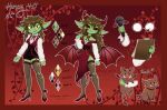  2022 absurd_res black_clothing black_sclera blood blood_on_hand bodily_fluids clothed clothing english_text female feral footwear goblin green_body green_ears green_skin hair hi_res high_heels honey_goblin honey_goblin_(artist) humanoid legwear model_sheet red_eyes text thigh_highs topwear white_clothing white_topwear wings yellow_sclera 