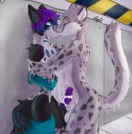  anthro changed_(video_game) domestic_cat duo embrace felid feline felis genitals goo_creature goo_transformation hi_res hug kalebur kissing latex_skin leopard_(changed) male male/male mammal pantherine snow_leopard transformation xlyuz 