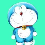  1:1 2022 anthro bell blue_body blue_fur collar domestic_cat doraemon doraemon_(character) felid feline felis front_view fur green_background machine male mammal mouth_closed mt_tg pouch_(anatomy) red_collar red_nose robot shaded simple_background smile solo standing whiskers white_body white_fur 
