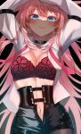  absurdres blue_eyes bra breasts choker cleavage highres hololive holox iry_illust long_hair looking_at_viewer navel open_clothes open_shirt pink_hair solo takane_lui underwear 