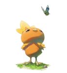  bird bug butterfly chick commentary_request grass highres jako_(boke_poke) looking_up no_humans pokemon pokemon_(creature) rock standing torchic twitter_username white_background 