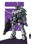  assault_visor clenched_hand cosmos24368 from_side gun highres holding holding_gun holding_weapon looking_ahead mecha no_humans original robot science_fiction silhouette size_comparison sketch solo_focus weapon 