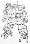  full_body greyscale highres ink_(medium) looking_ahead mecha monochrome no_humans okamoto_hiroshi one-eyed open_hands original robot science_fiction solo standing traditional_media white_background 
