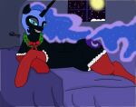  2015 armor bed bedroom_eyes christmas clenched_teeth clothing cutie_mark equid equine female feral friendship_is_magic furniture hasbro headgear helmet holidays horn horse inside jimfoxx legwear looking_at_viewer lying lying_on_bed mammal moon my_little_pony narrowed_eyes nightmare_moon_(mlp) on_bed on_side pony seductive signature smile smiling_at_viewer solo star stockings teeth unicorn unicorn_horn window 