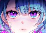  1girl 58_(opal_00_58) absurdres aqua_hair bangs blue_hair close-up closed_mouth eyelashes gradient gradient_eyes gradient_hair hair_between_eyes highres looking_at_viewer makeup mascara multicolored_eyes multicolored_hair original purple_hair rotated sidelocks solo 