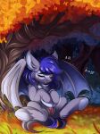  absurd_res bat_pony blush bodily_fluids equid female feral genital_fluids genitals grass hasbro hi_res mammal masturbation my_little_pony open_mouth outside plant pussy pussy_juice sitting tree wings 