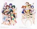  6+girls :d ;d ;o absurdres ahoge akizuki_ritsuko amami_haruka artist_name bare_arms bare_legs barefoot between_legs bikini black_bikini black_hair black_one-piece_swimsuit blonde_hair blue_bikini blue_bow blue_eyes blue_hair blue_one-piece_swimsuit bow bracelet breasts brown_eyes brown_hair brown_headwear casual_one-piece_swimsuit cleavage closed_mouth collarbone copyright_name floating_hair front-tie_bikini_top front-tie_top full_body futami_ami futami_mami ganaha_hibiki glasses green_bikini green_eyes green_hair green_scrunchie hagiwara_yukiho hair_bow hair_ornament hair_ribbon hair_scrunchie hairband hand_between_legs hand_on_another&#039;s_shoulder hand_on_hip hat hat_ribbon high_ponytail highres hoshii_miki idolmaster idolmaster_(classic) index_finger_raised jewelry kikuchi_makoto kisaragi_chihaya long_hair looking_at_viewer medium_breasts minase_iori mismatched_bikini miura_azusa mole mole_under_mouth multiple_girls navel nishigori_atsushi official_art one-piece_swimsuit one_eye_closed one_knee one_side_up open_mouth orange_hair otonashi_kotori page_number pink_bikini pink_hairband pink_scrunchie polka_dot polka_dot_scrunchie red_eyes red_hairband red_ribbon ribbon school_swimsuit scrunchie shijou_takane short_hair side-tie_bikini_bottom side_ponytail small_breasts smile soles standing standing_on_one_leg straw_hat striped striped_bikini sun_hat swimsuit takatsuki_yayoi thigh_gap twintails very_long_hair white_background white_bikini white_hair white_ribbon yellow_bikini yellow_hairband yellow_ribbon 