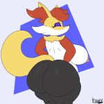  anthro areola big_breasts big_butt breasts butt delphox eyes_closed female generation_6_pokemon hair hi_res huge_breasts huge_butt inner_ear_fluff multicolored_body nintendo nipples nude pink_areola pink_nipples pokemon pokemon_(species) red_hair side_boob slightly_chubby solo thick_thighs thixxen tuft video_games wide_hips 