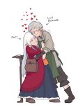  1boy 1girl aged_up boots cane closed_eyes english_text glasses grey_hair heart highres link mims_(mimimon) old old_man old_woman princess_zelda simple_background smile the_legend_of_zelda the_legend_of_zelda:_skyward_sword white_hair 
