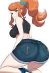  1girl absurdres ass breasts curvy green_eyes high_heels highres large_breasts legs octave18 orange_hair pokemon procreate_(medium) self_upload shorts sonia_(pokemon) 