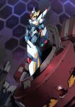  absurdres android arm_cannon blue_eyes frown helmet highres looking_at_viewer male_focus mecha mega_man_(series) mega_man_x_(character) mega_man_x_(series) mega_man_x_dive robot science_fiction shimizu_eiichi shimoguchi_tomohiro standing v-fin weapon 