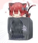  2girls afterimage animal_ears blurry bow braid cat_ears chibi depth_of_field happy heart kaenbyou_rin multiple_girls nekomata open_mouth red_hair tail tail_wagging television the_ring touhou trembling twin_braids yamamura_sadako zuttokodomo 