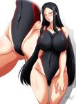 1girl black_hair blush breasts brown_eyes cameltoe competition_swimsuit covered_navel dated highleg highleg_swimsuit highres huge_breasts impossible_clothes impossible_swimsuit long_hair looking_at_viewer multiple_views one-piece_swimsuit original signature swimsuit tatsuya_(guild_plus) very_long_hair white_background 