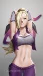  1girl artist_request blonde_hair blue_eyes breasts highres kunai large_breasts long_hair looking_at_viewer naruto naruto_(series) naruto_shippuuden ninja non-web_source open_mouth shirt smile solo source_request strapless tube_top weapon yamanaka_ino 
