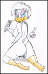  anatid animal_humanoid anseriform anthro avian avian_humanoid biped bird blue_eyes breasts butt daisy_duck disney duck feathers female genitals hair humanoid looking_back nipples nude open_mouth pussy quack_pack reddragonkan short_hair solo traditional_media_(artwork) 