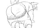  2022 all_fours anthro balls blush bottomwear bottomwear_down butt canid canine canis clothed clothing domestic_dog genitals kemono male mammal oogamikennta pants pants_down partially_clothed shirt solo topwear 