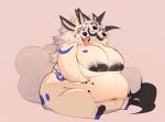  absurd_res anthro areola areola_slip bandeau belly big_areola big_belly big_breasts breasts canid canine clothing dark_areola female fluffy fluffy_tail fox fur hi_res huge_breasts licking licking_lips long_ears long_tail long_tongue mammal markings multi_head navel obese obese_anthro obese_female overweight overweight_anthro overweight_female sharp_teeth sitting small_feet small_hands teeth thick_arms thick_calves thick_thighs tongue tongue_out topwear white_body white_fur wolfwireless 