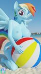  3d_(artwork) 5_fingers absurd_res anthro anthrofied ball beach beach_ball big_breasts blue_body blue_nails blue_nipples blue_skin breasts colored_nails cutie_mark digital_media_(artwork) equid equine eyelashes feathered_wings feathers female fingers friendship_is_magic hair hasbro hi_res holding_object huge_breasts humanoid_hands inflatable kneeling lips mammal multicolored_hair multicolored_tail my_little_pony nails nipples outside pegasus pink_eyes pootanger_sfm rainbow_dash_(mlp) rainbow_hair rainbow_tail sand seaside smile solo source_filmmaker spread_wings water wings 