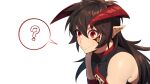  1boy ? bare_shoulders closed_mouth demon_boy demon_king_(in) highres horns in_(ain) long_hair male_focus original pointy_ears red_eyes simple_background smile solo spoken_question_mark white_background 