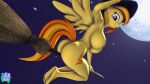  3d_(artwork) 5_toes absurd_res anthro anthrofied big_breasts breasts broom broom_riding butt cleaning_tool clothing cutie_mark digital_media_(artwork) equid equine eyebrows eyelashes feathered_wings feathers feet female fingers flying friendship_is_magic hair halloween hasbro hat headgear headwear hi_res holidays humanoid_feet lips looking_at_viewer looking_back looking_back_at_viewer magic_user mammal moon my_little_pony night nipples orange_eyes orange_hair orange_tail pegasus pootanger_sfm smile source_filmmaker spitfire_(mlp) toes wings witch witch_hat wonderbolts_(mlp) yellow_body yellow_feathers yellow_skin 