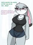  anthro big_breasts blush breasts clothing disney dolphin_shorts english_text female judy_hopps pace-maker shirt solo tank_top text thick_thighs topwear zootopia 