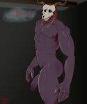  abs anthro bone demon elias_ainsworth genitals hermesdidit hi_res looking_at_viewer male muscular muscular_male nipples pecs penis simple_background skull skull_head solo speech_bubble 