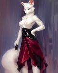  ai_generated anthro breasts canid canine detailed detailed_fur female fluffy fluffy_tail fox fur latex mammal solo white_body white_fur 
