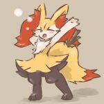  1girl absurdres animal_ear_fluff animal_ears animal_feet animal_nose arm_behind_head arms_up black_fur blush body_fur braixen brown_background closed_eyes commentary_request flat_chest fox_ears fox_girl fox_tail fur_collar furry furry_female highres multicolored_fur outstretched_arm partial_commentary pokemon pokemon_(creature) san_(sanchimpo) simple_background sketch solo stick stretching tail white_fur yawning yellow_fur 