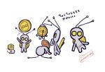  antennae blush character_request coin commentary_request head_tilt looking_at_viewer meltan multiple_views pokemon sagemaru-br signature simple_background translation_request white_background yellow_eyes 