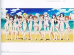  6+girls absurdres adjusting_eyewear akizuki_ritsuko amami_haruka arm_up armpits artist_name bare_legs beach belly_chain bikini bikini_shorts blue_sky bow bow_hairband bracelet breasts brown_eyes cleavage cloud copyright_name day flat_chest frilled_bikini frills front-tie_bikini_top front-tie_top full_body futami_ami futami_mami ganaha_hibiki green_eyes grin groin hagiwara_yukiho hair_bow hair_ribbon hairband halterneck hand_in_own_hair hand_on_another&#039;s_hip hand_on_hip hand_on_lap high_ponytail highres holding_hands hoshii_miki idolmaster idolmaster_(classic) interlocked_fingers jewelry kikuchi_makoto kisaragi_chihaya leg_up locked_arms looking_at_viewer medium_breasts minase_iori miura_azusa multiple_girls navel ocean official_art one_eye_closed one_side_up outdoors outstretched_arm page_number print_bikini print_shorts red_eyes ribbon shijou_takane short_shorts shorts side-tie_bikini_bottom side_ponytail sky small_breasts smile standing standing_on_one_leg star_(symbol) star_print swimsuit takatsuki_yayoi thigh_gap twintails v white_bikini white_bow white_hairband white_ribbon white_shorts yamaguchi_satoshi 