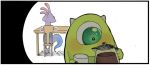  2boys coffee coffee_maker_(object) coffee_mug cup cyclops donguri_(acorncafe) horns lizard_tail male_focus michael_wazowski monsters_inc. mug multiple_boys no_humans one-eyed randall_boggs tail 