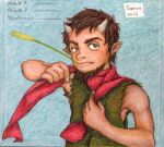  2013 apolojuice chronicles_of_narnia facial_hair faun goatee green_eyes horn humanoid male scarf solo traditional_media_(artwork) tumnus 