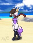  absoldraws anthro beach black_hair bodily_fluids clothing curvaceous curvy_anthro curvy_body curvy_female curvy_figure dash dawn_(pok&eacute;mon) embarrassed exited female fingering fur genital_fluids genitals hair hybrid legwear looking_pleasured masturbation nintendo pokemon purple_body purple_fur pussy pussy_juice release scarf seaside solo sweat thigh_highs vaginal vaginal_fingering vaginal_masturbation video_games voluptuous whitefur wide_hips worried_look 