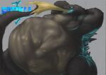  abdominal_bulge anthro belly big_belly blue_eyes glowing glowing_eyes godzilla godzilla_(series) hands_behind_head hauoli47 kaiju king_ghidorah male muscular muscular_male oral_vore same_size_vore scalie toho vore 