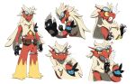  2021 anthro armband belt_pouch blaziken blue_eyes claws clothing eyewear eyewear_on_head fingerless_gloves flint_(lth-rg) generation_3_pokemon gloves goggles goggles_on_head hair handwear hi_res jewelry long_hair male model_sheet necklace nintendo pokemon pokemon_(species) pokemon_mystery_dungeon portrait pose red_body side_view signature simple_background sindraws snickering solo surprised_expression three-quarter_portrait video_games white_background white_hair yellow_sclera 
