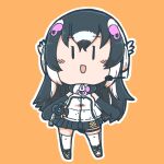  1girl african_penguin_(kemono_friends) animal_costume belt black_hair elbow_gloves gloves headphones kemono_friends kemono_friends_v_project kneehighs long_hair looking_at_viewer microphone multicolored_hair numazoko_namazu open_mouth orange_background penguin_costume penguin_girl shirt simple_background skirt sleeveless sleeveless_shirt socks solo virtual_youtuber zipper 