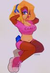  2022 anthro blonde_hair blue_eyes breasts brown_body brown_fur candy_kong cleavage clothed clothing donkey_kong_(series) eyeshadow female footwear fur hair haplorhine headphones hi_res lipstick makeup mammal monkey navel nintendo primate shoes signature simple_background solo spudenski video_games 